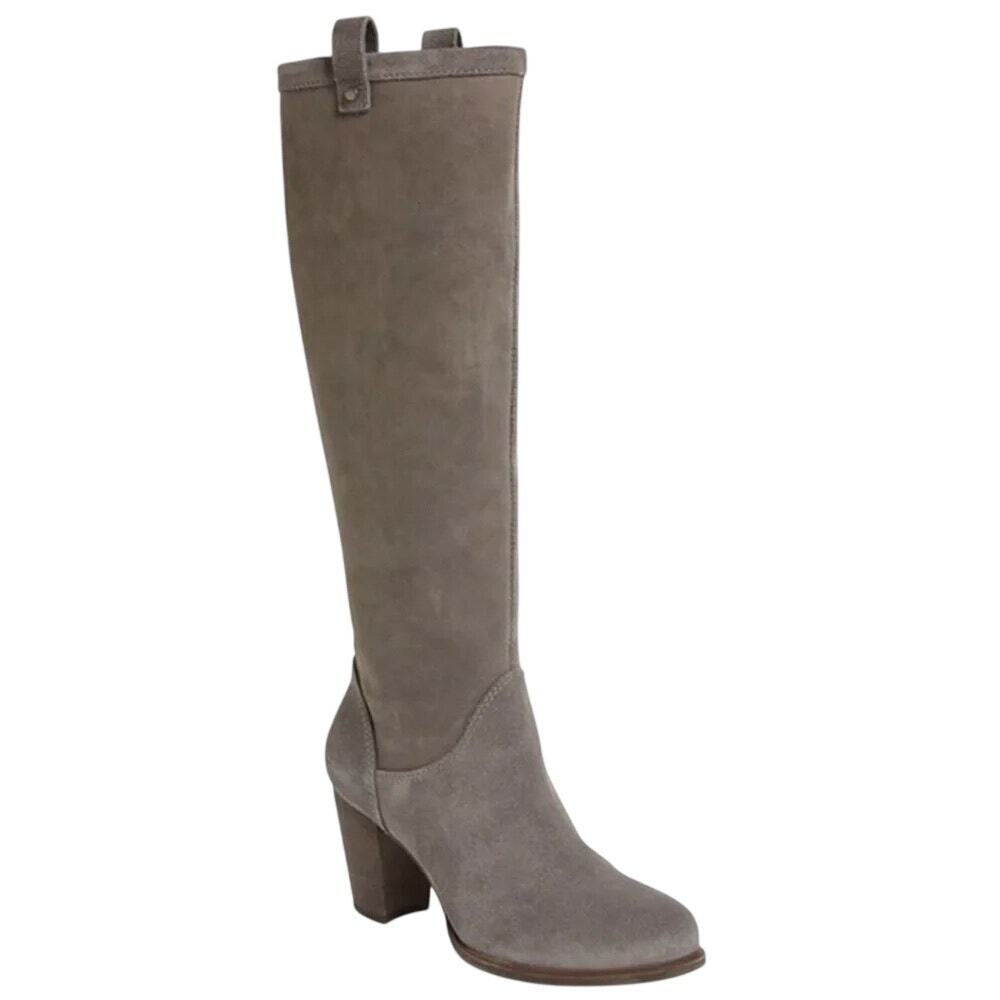 UGG Ava boots 10 heeled grey suede knee high sheepskin stacked heel